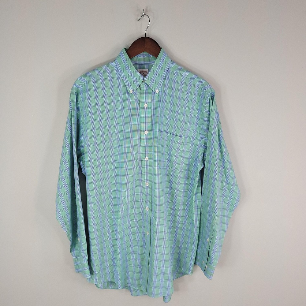 Brooks Brothers Shirt Mens Medium Plaid Button Down Regular Fit Dress Work Casua